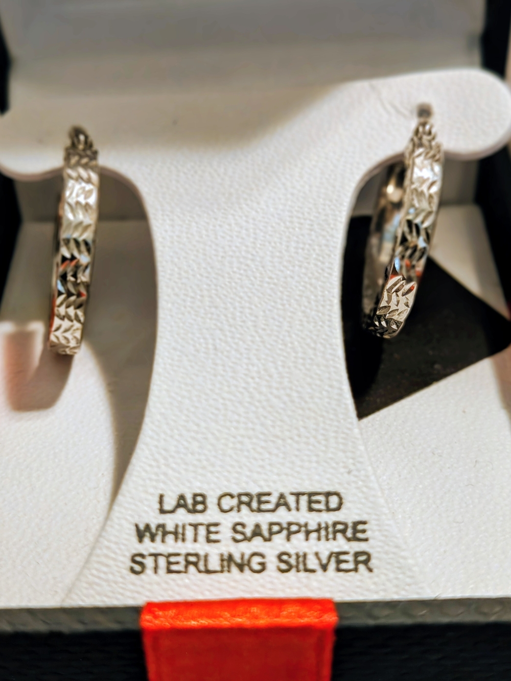 Sterling Silver Hoop Earrings with Textured Finish - White